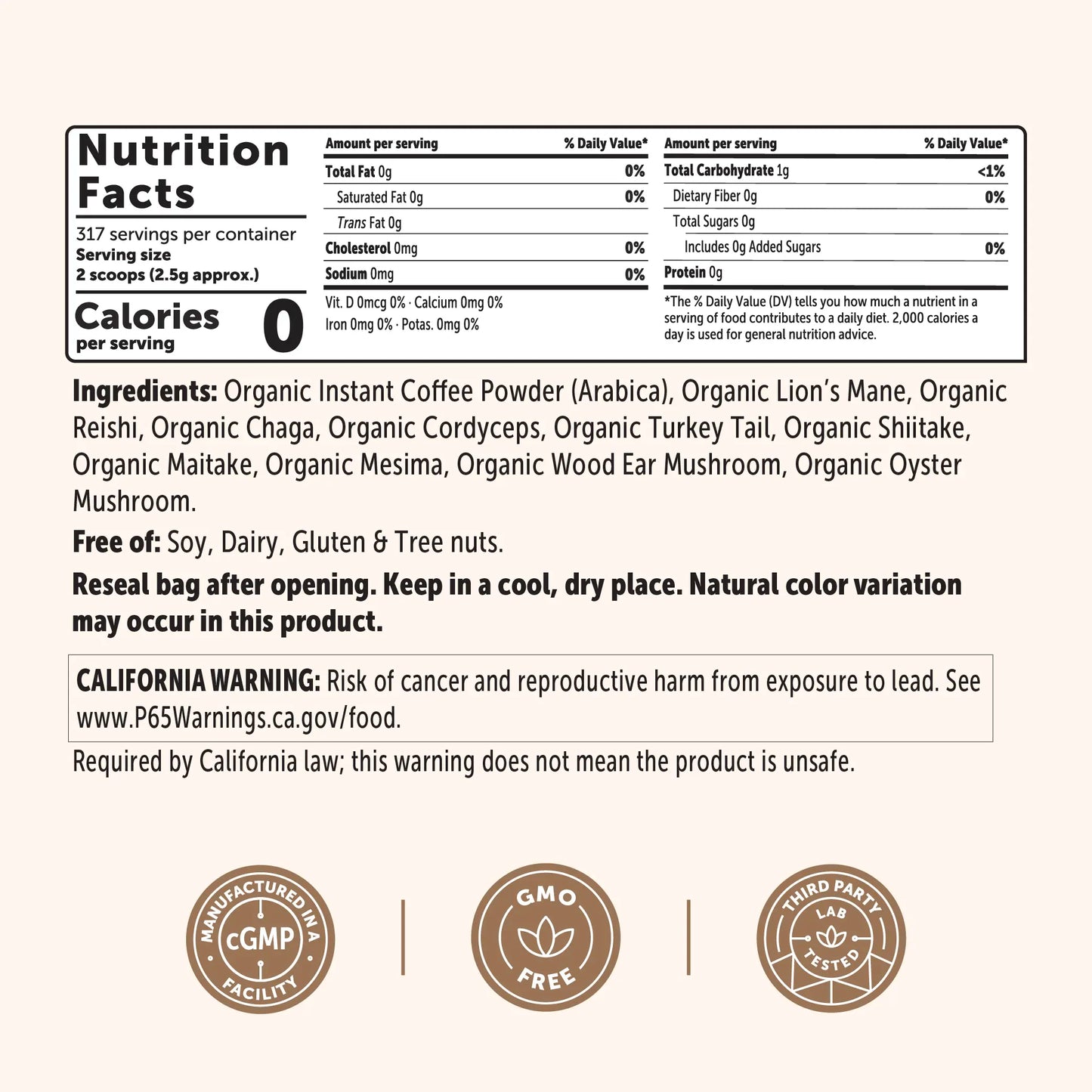 Micro Ingredients Organic Instant 10 in 1 Mushroom Coffee Powder
