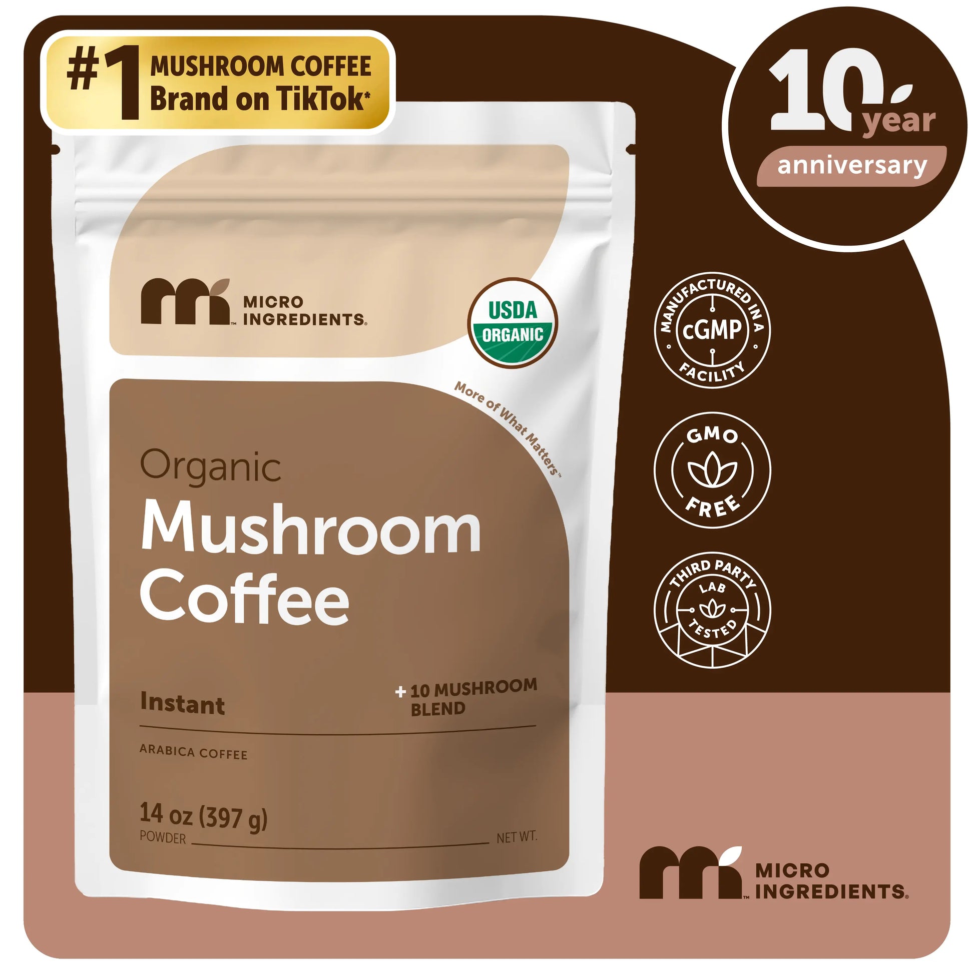Micro Ingredients Organic Instant 10 in 1 Mushroom Coffee Powder